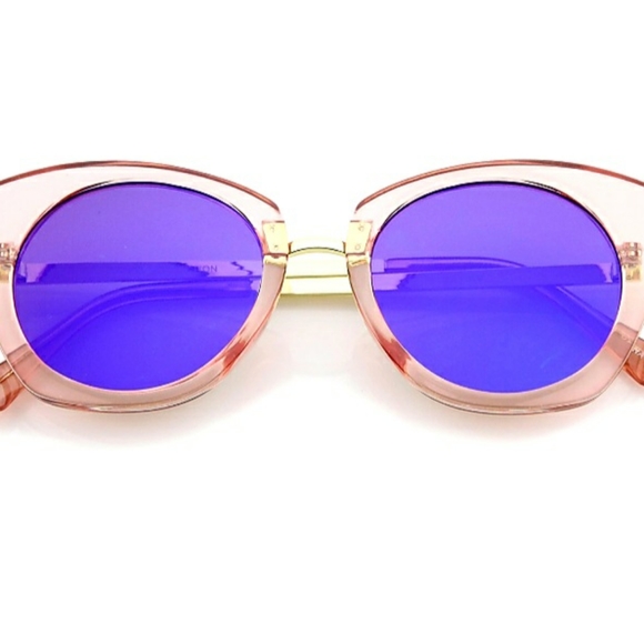 Accessories - Women's Crystal Frame Colored Mirror Cat Eye Sunglasses